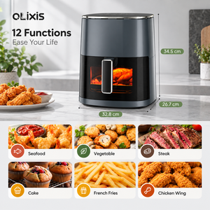 Friteuse à air électrique carrée de 6 litres avec fenêtre, contrôle numérique 12-en-1 pour rôtir, déshydrater, cuire à la vapeur, 400°F, en plastique, pour usage domestique et hôtelier - Product Image 6