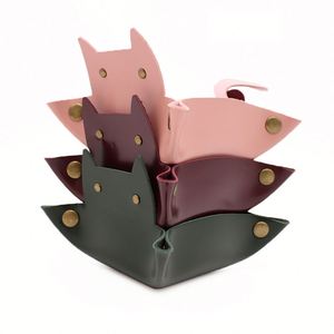 Cute Pu Leather Cat Portable Snap Assembly Dice Tray <b>Rolling</b> Desk Storage - Product Image 1