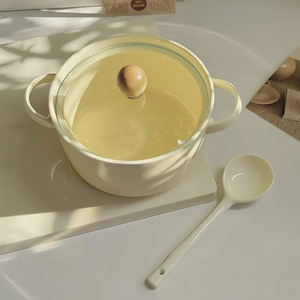 Mangkuk keramik 8 inci lucu Modern, dengan tutup telinga ganda mangkuk sup keramik kapasitas besar mangkuk Ramen berwarna - Product Image 5