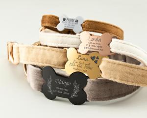 Custom <b>Gold</b> Personalized <b>Slide</b>-On Dog Collar Quick Release Feature Polyester Elegant Design ID Tag Last Engraved Cat Tag - Product Image 3