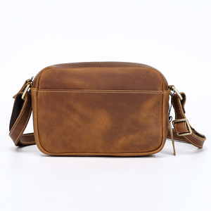 Tas selempang kulit kuda gila uniseks, tas bahu kurir minimalis modis pria grosir - Product Image 1