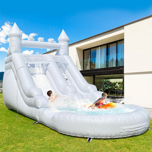 Toboggan aquatique gonflable blanc à une voie avec grande piscine pour l'intérieur et l'extérieur, idéal pour le plaisir estival et les rassemblements - Product Image 3