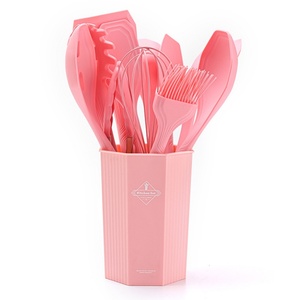 New Design Silicone Kitchen Utensils Set Cooking <b>Tools</b> Beech Wooden Handle Cooking Utensils Set with Holder - Product Image 5