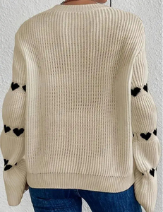 Suéter Casual de Invierno para Mujer LASARO INTERNATIONAL, Cuello Redondo, Color Blanco, Bordado de Corazón Rojo, Manga Regular, 100% Algodón - Product Image 5