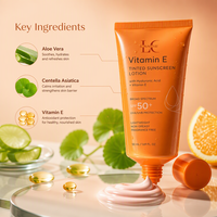 Crème solaire hydratante à la vitamine E, marque privée, 50 ml, SPF 50, éclat naturel, acide hyaluronique, non grasse, pour peaux grasses, protection solaire