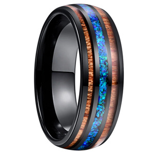Bague en carbure de tungstène avec <span class=keywords><strong>opale</strong></span> synthétique et bois, bijoux en <span class=keywords><strong>opale</strong></span> bleue mexicaine écrasée, alliance unique pour homme - Product Image 1