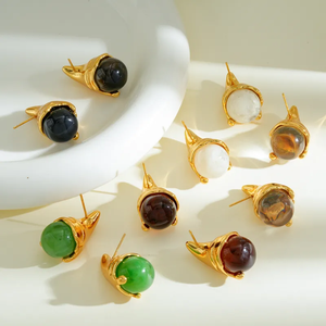 Boucles d'oreilles minimalistes en acier inoxydable 304 plaqué or 18 carats, avec résine en forme de goutte d'eau, électroplaquées, style décontracté et simple pour femmes - Product Image 1