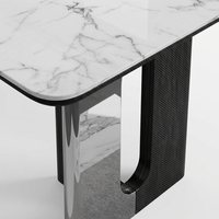 Table à manger moderne de luxe, imperméable, écologique, durable, en pierre frittée, avec pieds en acier inoxydable et bois, pour la maison