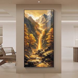 Pintura de Paisaje Dorada de Lujo, Decoración de Pared LED 3D Personalizada, Decoración para Sala de Estar y Comedor, Arte en Cristal y Porcelana - Product Image 5