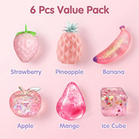 6-delige fruit squishy speelgoedset, glitter, transparant, sensorisch fidget speelgoed, zacht knijpbaar stressverlichtend speelgoed voor kinderen, partyfavoren, autisme, ADHD