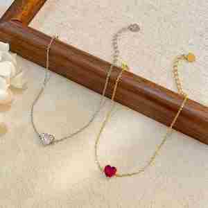 SPJ Popular Choice S925 Sterling Silver <b>Red</b> Heart <b>Bracelet</b> 18K Gold Plated Minimalist Fine Jewelry for Women Everyday Wear Gift - Product Image 5