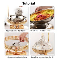 Ensemble chauffe-plats professionnel pour hôtels et restaurants, avec plateau de buffet en marbre et couvercle en verre, en acier inoxydable doré, capacité 8L, pour mariages et réceptions