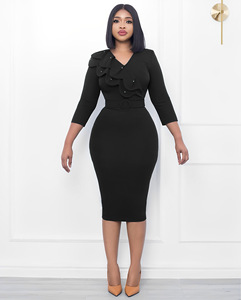 Personalizzato giallo manica corta scollo a V volant abiti da carriera formale donna ufficio estate nuovi arrivi 2023 formale - Product Image 6