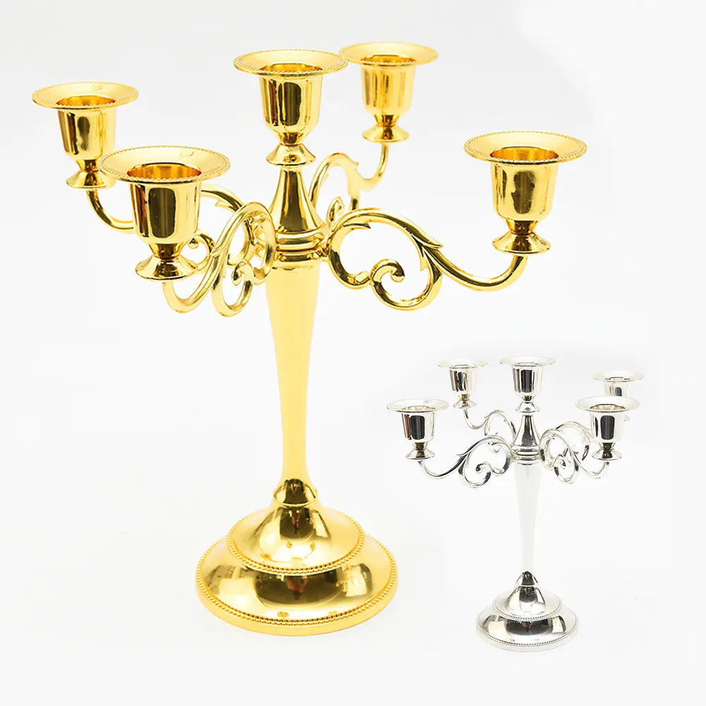Candle Holder Wedding Church Holiday Decor Halloween 5 Candles Taper Candle Holder Stand Floor Weddings Gold Candelabra Centerpiece