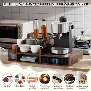 Étagère de rangement en fer et bois à 2 niveaux, rectangulaire, multifonction, organisateur de comptoir de cuisine pour condiments et articles divers - Product Image 2