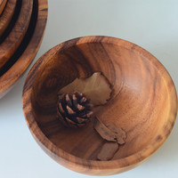 Ensemble de service de table en bois, vaisselle avec Logo personnalisé, bols à salade en bois d'acacia de cuisine, vente en gros, 4 pièces