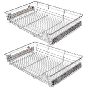 Ensemble complet d'unité d'angle coulissante sur mesure au design moderne, <span class=keywords><strong>avec</strong></span> paniers linéaires en fil d'acier argenté à tirage automatique, en fer, pour <span class=keywords><strong>cuisine</strong></span> - Product Image 1