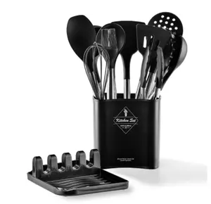2022 Wholesale new Kitchenware 14 Pieces silicone utensils set with stainless steel hollow handle silicone kitchen utensils