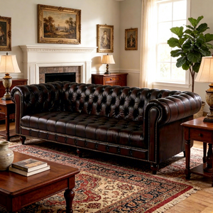 Canapé Chesterfield en Cuir Véritable Style Américain, Meuble de Salon avec Boutons Capitonnés pour Usage Professionnel et Résidentiel - Product Image 5