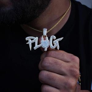 Iced Out Bling Men Boy Hip Hop Jewelry Micro Pave 5A Cubic Zirconia CZ <strong>PLUG</strong> Pendant Necklace - Product Image 1