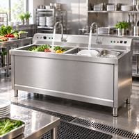 Évier commercial à double robinet avec fonction lave-vaisselle et nettoyage de légumes pour cuisine d'hôtel et fournitures d'agences
