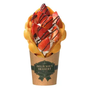 Waffle 8oz 12oz 16oz Custom Printed Disposable Kraft Coated Paper French Fries Cup Bubble Waffle Cup