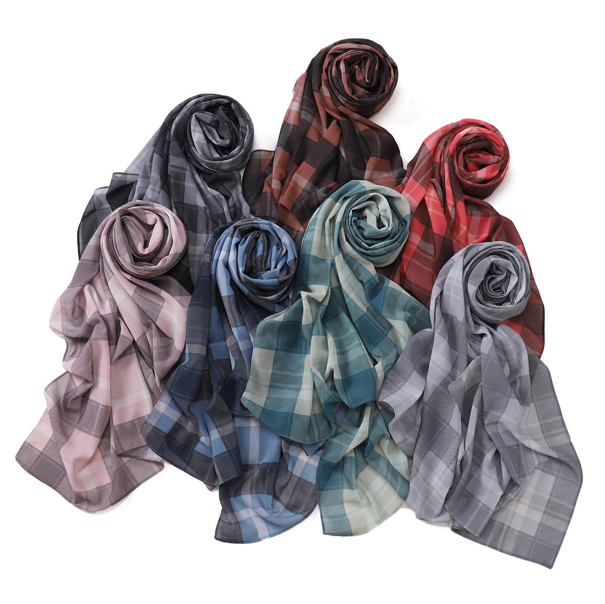 Newest Fashion Classic Plaid Checkered Printed Chiffon Hijabs