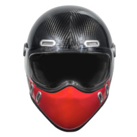 Nouveau casque de moto rétro en fibre de carbone - Rouge et noir classiques - Prêt à l'emploi - Certifié DOT et 3C - Direct usine