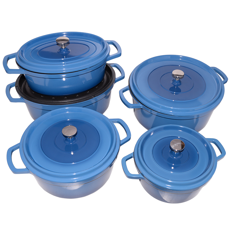 10 pcs Enameled die Cast Aluminum Dutch Oven With Stainless Steel Knob blue color