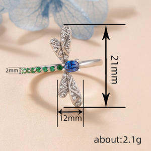 Anello da Cocktail T0376 a Forma di Libellula per Donna, Zaffiro Naturale Ovale con Incastonatura Pavé, Anello di Moda da Regalo - Product Image 4