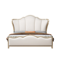 Lit en cuir de style moderne américain Lit de mariage de chambre à coucher Lit double rétro européen luxueux en bois massif sculpté
