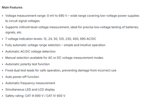Stylo testeur de tension UNI-T UT18S 0mV~690V Voltmètre numérique avec mesure de fréquence, test de polarité automatique, lampe torche LED - Product Image 6
