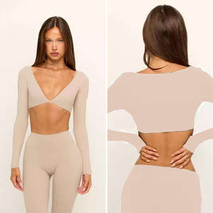 Conjunto de Ropa Deportiva de 2 Piezas para Mujer, Suave, para Ballet, Pilates, Yoga, Top Corto de Manga Larga y Leggings, Estilo Tik <span class=keywords><strong>Tok</strong></span> - Product Image 3