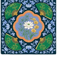 Tapis de Mahjong Américain Professionnel de Luxe en Microfibre et Caoutchouc Bleu Marine avec Motif Lotus et Éventail, Antidérapant pour Table de Poker