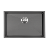 Évier de cuisine sous plan moderne sur mesure en acier inoxydable 304, cuve carrée simple, deux trous, Nano Noir, en promotion