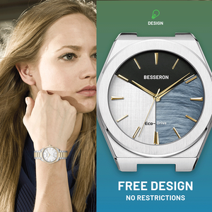 Montre-bracelet pour femme personnalisée OEM, mouvement Citizen, bracelet en acier inoxydable, blanc, bleu, vert, chargeur Eco-Light, fabriqué en Chine - Product Image 3