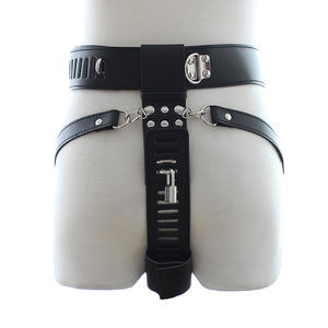 Männlicher Castity Belt Kunstleder Schwarz Vorhänge schloss Adult BDSM Sexspielzeug - Product Image 3