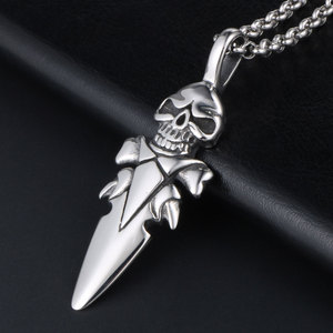 Collier avec pendentif en forme de crâne pour hommes, en acier inoxydable, design squelette, bijoux à la mode SP484 - Product Image 3