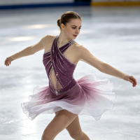 Costume de patinage artistique à dégradé violet avec strass, dos croisé, manches longues, pour enfants et adultes, compétition et performance