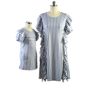 Custom Stripe Print <strong>Mini</strong> Dress Summer Ruffled Cuff Pockets Girl Birthday Dresses Women Lady Elegant Mommy and <strong>Me</strong> <strong>Outfits</strong> - Product Image 6
