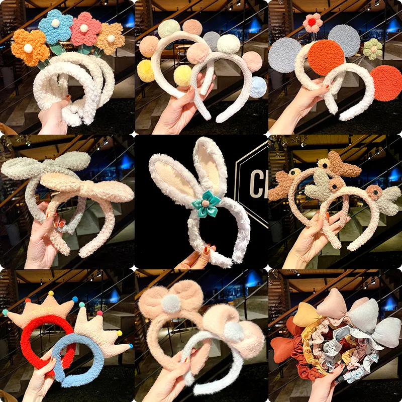 New rabbit ear hair band women plush cute headbands makeup headband flower crown hair accessories girls headdress