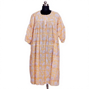 WOODEN BLOCK CRAFT INDIA Vestido Maxi de Verano Elegante Vintage Hecho a Mano con Estampado Floral 100% Algodón Silueta en A Voluminoso - Product Image 1