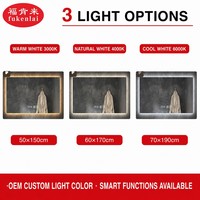 Miroir LED rectangulaire mural Fullkenlight pour salle de bain avec affichage de l'heure, commande tactile et fonction anti-buée