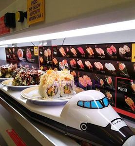 Muy Popular Insane de alta velocidad Shinkansen Sushi Train <span class=keywords><strong>Food</strong></span> Delivery Robot Bullet Sushi Train bar Cinta transportadora para restaurante - Product Image 6
