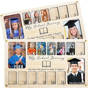 Cadre en bois pour photos de moments clés, 12 emplacements, pour le parcours scolaire et la remise des diplômes, cadre commémoratif en bois massif, affichage rectangulaire pour table - Product Image 4
