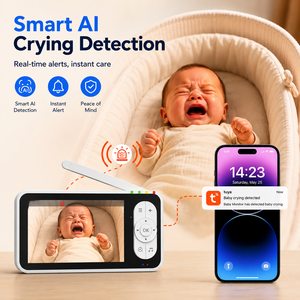 <span class=keywords><strong>Babyphone</strong></span> Tuya avec écran 5 pouces, zoom numérique 4X, détection des pleurs, audio bidirectionnel sans fil, berceuses, caméra Wifi 1080P, vidéo - Product Image 1