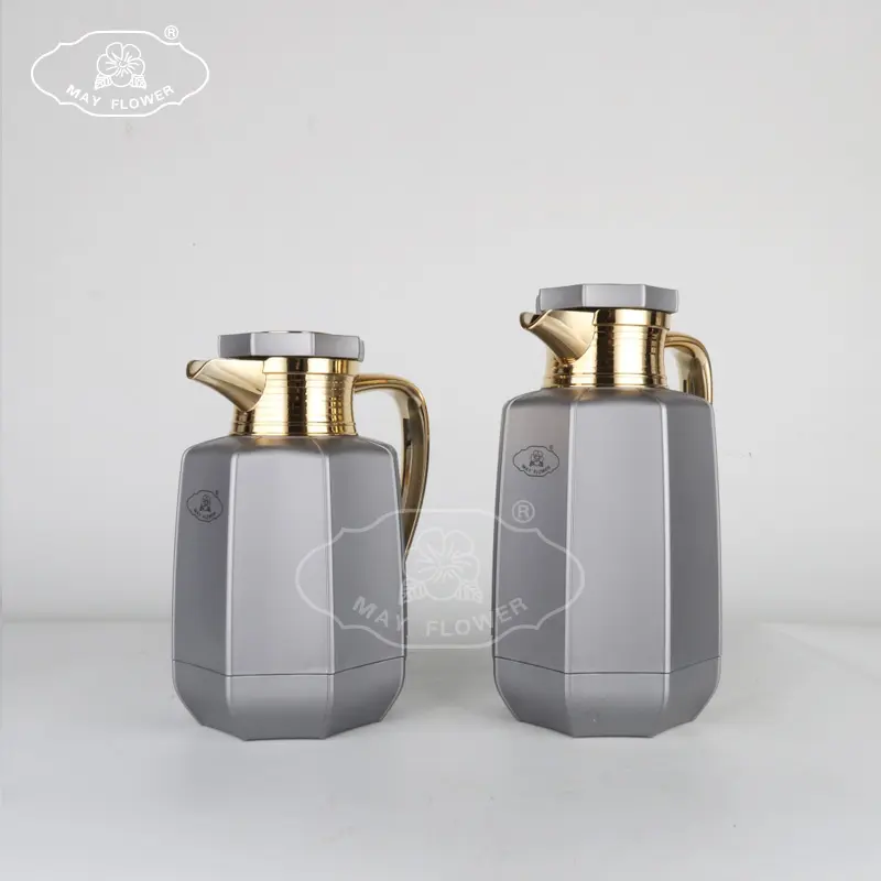 New coming Octagon Plastic Body BPA FREE grey gold 0.7 liter Glass Liner Flask Coffee & Tea sets