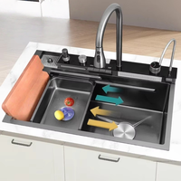 Évier de cuisine cascade avec jet de pluie, grand bac unique en acier inoxydable 304, lavabo multifonctionnel pour usage domestique