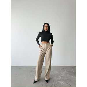 Pantalones Palazzo de Cuero de Cintura Alta, Cintura Elástica, Transpirables, Color Piedra, Estilo Cargo, Corte Ancho, Lavado de Color, Elásticos - Product Image 3