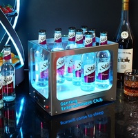 Seau à glace lumineux carré en acier inoxydable, sous-verres à vin, pour fêtes, KTV, anti-chute, marché de nuit, portable, moderne, capacité 8L